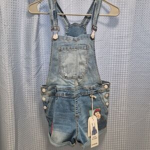 Encore Jeans Blue Short Overalls with Embroidery